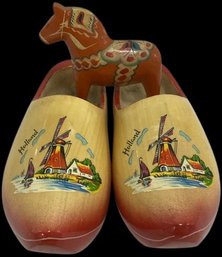 Dutch Wooden Shoes (11'Long) And Swedish Dala Horse (6.5'tall)