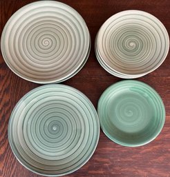Green Swirl Hand Painted Plate Collection - Larger Plates (5) Smaller Plates (5)
