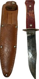 Buck Knife With Carved Handle And Sheath From Imperial (5in Blade/4in Handle)