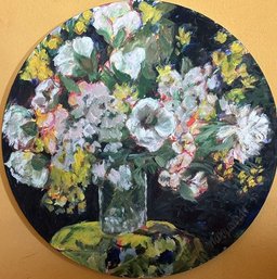 Circular Artwork - Canvas. Flowers In Vase, 27' Diameter