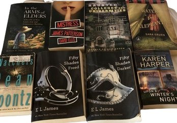 8 Paperback Books, Fifty Shades, Water For Elephants, Dean Koontz