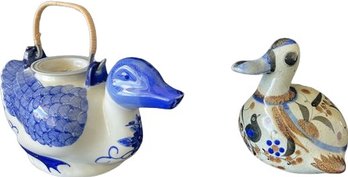 Ceramic Duck Teapot & Figurine