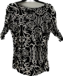 Alfani. Polyester Ladies Tunic Top, Size Medium, Black And Off-white Design