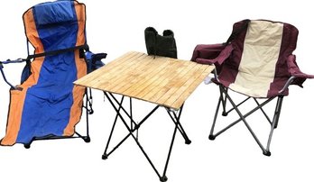 2 Camp Chairs And Folding Camp Table
