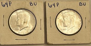 Two 1964 Kennedy Half Dollars (BU)