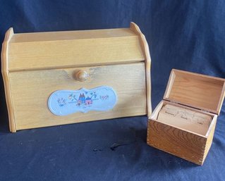 Wooden Bread Box And Recipe Box/holder