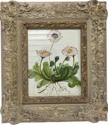 Framed Floral Water Color Signed By Artist. With Ornate Frame (15x17)