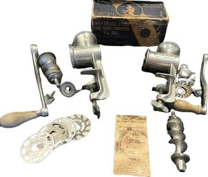 Antique Meat & Food Choppers By Universal & Columbia. Not Assembled.