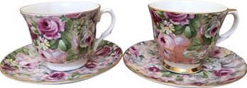 2 Floral Teacups And Saucers - 3'