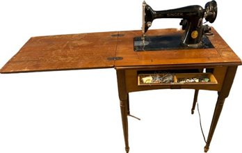 Singer Sewing Table And Sewing Machine-working, Table Has Chips & Scratches, 17Lx24Wx31H