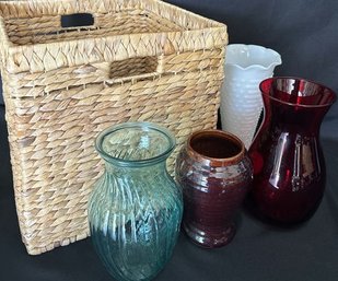 Colorful Vases With A Basket Box