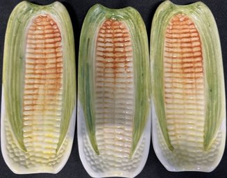 (3) Matching Corn On A Cob Butter Dishes - 8' Height