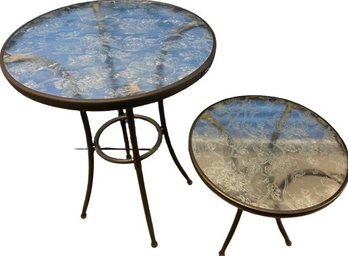 Decorative Floral Glass Top Patio Tables (26x26x36 & 23x23x22)