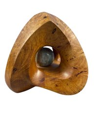 Wood And Stone Sculpture By Renowned Oregon Sculptor Donna Goss - Oak Burl And Mexican Green Alabaster 8x5x7.5