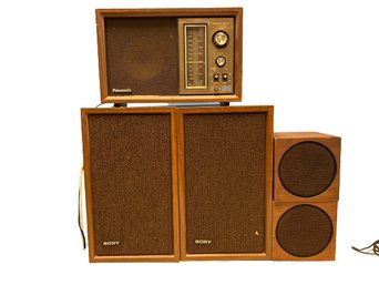 Panasonic Weather FM-AM Tuner (13x5x8.5), Sony & Ampex Speakers- Speakers Are 9x5x15 And 6x6x6