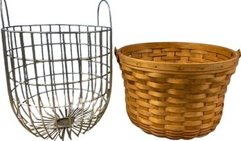 Pair Of Baskets (Handwoven And Metal Frame) 13x13x8 & 11x11x14.5
