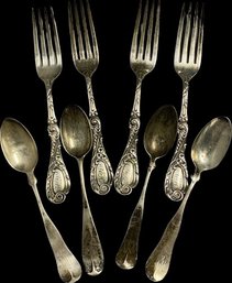 Collection Of Engraved Sterling Silver Forks And Spoons (8)-Total Weight 10oz