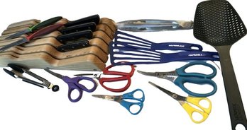 Wood Knife Holder, Knives, Scissors, Tongs