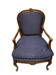 Blue Patterned Wooden Frame Chair With Small Stains - 20x23x37