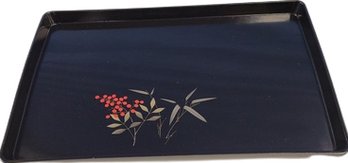 Black Otoso Lacquer Ware Tray With Gold And Red Print.