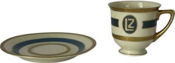 Blue And Gold Saucer And Tea Cup From HEINRICH-ELFENBEIN-PORZELLAN 1928 - 2.5'H