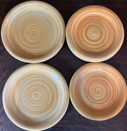 Orange Spirale Hand Painted Plate Collection, (3) Large 12 Plates (4) Smaller 10 Plates
