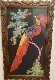 Mexican Feather Art Framed In Ornate Cedar Frame-11.5x18.5