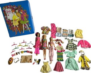 The World Of Barbie Doll Trunk By Mattel. 3 Barbie Dolls With Clothes, Shoes, Accessories, And Hangers.