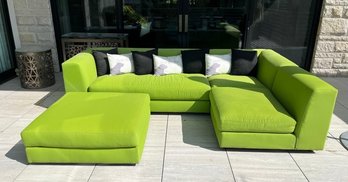 Outdoor Lime Green Couch 107x70x26 With B&W Pillows & Ottoman 38x38x15