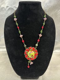 Lady Bug Necklace And Black/Red/Yellow Bead Necklace