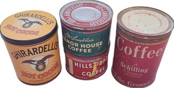 Antique Coffee Cans And Hot Cocoa Tins.