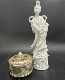 Porcelain Figurine And Music Box Made In Taiwan & Japan (3.5' And 11'Height)