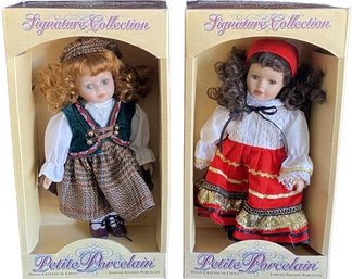 Two New-in-box Petite Porcelain Dolls