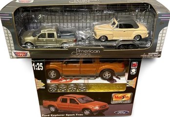 1:25 Ford Explorer Sport Trac & 1:43 Scale Ford Truck Towing Classic Car- Previously Opened Boxes