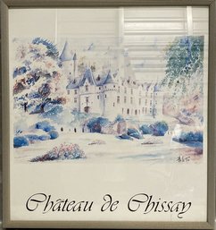 Framed Watercolor Print Chateau De Chissan Signed By Artist-17.5x19