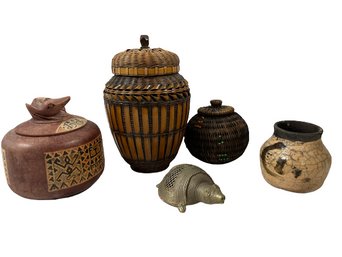 Patterned Jars/Baskets With Decor (Largest Being 6.5x4.5)