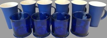 6 Tall Blue Coffee Mugs, 4 Thick Cobalt Mugs