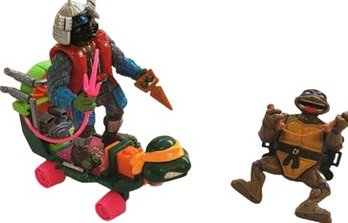 Vintage Ninja Turtle Action Figures 4.5' . Samurai Leo, Donatello, And Fan Car (6'x3'x4')