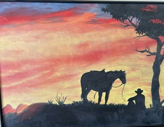 Original Painting Of A Cowboy And A Horse,  24 W X 18.5