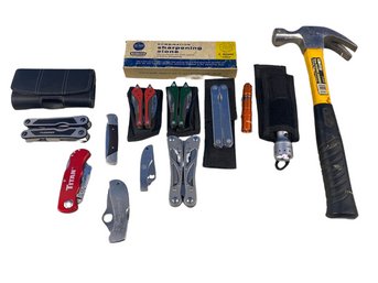 Multi-tool Party! Husky, Winchester, Leatherman, Cabelas- Including Sears Sharpening Stone And Other Tools