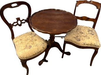 Hinging Round Top Table & Floral Cushioned Chairs- Table Is 24Wx26H, Chairs Are 19Lx15Wx33H