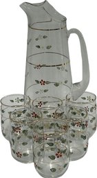 6 Pcs Vintage Glass And Pitcher Set