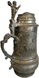 Antique Ornate Embossed Relief Metal One Liter Lidded Beer Stein 1975 Appraisal $275