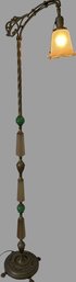 Brass Floor Lamp With Plastic Peach And Green Colored Ornamental Pieces And Pull Cord- Working, 58in Tall