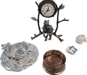 Decorative Platter With Small Bowl, Frog Sculpture Clock, Swarovski Glass Elephant & Many More