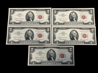 Jefferson Red Label $2 Bills Series 1963 (likely Mint State)
