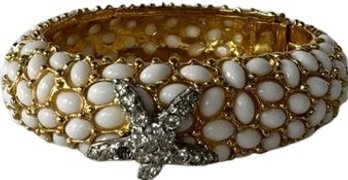 Kenneth Jay Lane KJL Crystal Starfish White Sea Bangle Bracelet