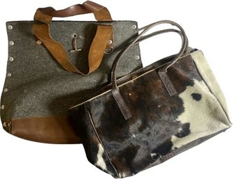 2 Rug Shoulder Bags With Genuine Leather. Carga Bag Is 20x17