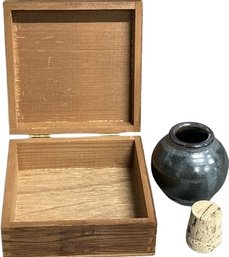 Wood Box And Small Ceramic Pot