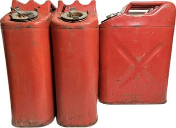 Set Of Three Vintage Metal Jerry Cans - 14x19x7